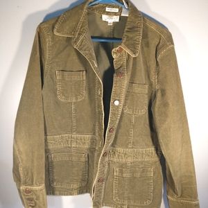 Jones Sport Womens Corduroy Jacket Size Large Green Button Front Pockets Stretch